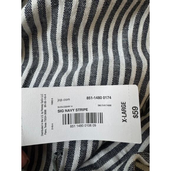 NWT Liz Claiborne | Linen-Blend Blue + White Striped Romper | Size XL - Picture 7 of 8